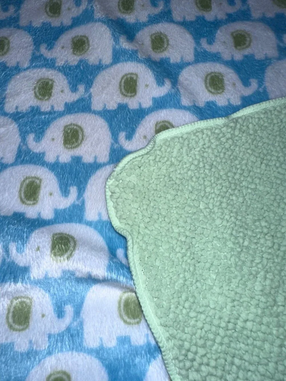 Carters Elephants Baby Blanket Blue And Green Plush Green Sherpa Backing
